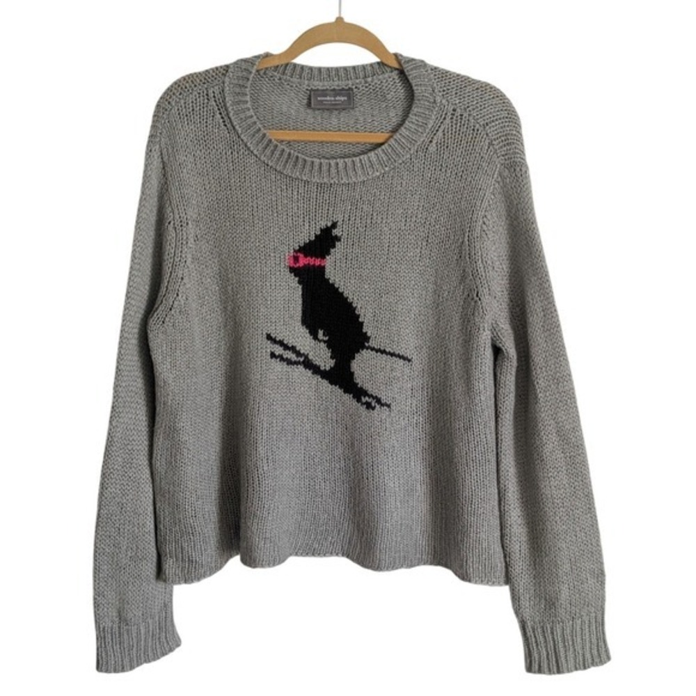 Wooden Ships Rare Gray Ski Bunny Novelty Wool Blend Knitted Sweatshirt